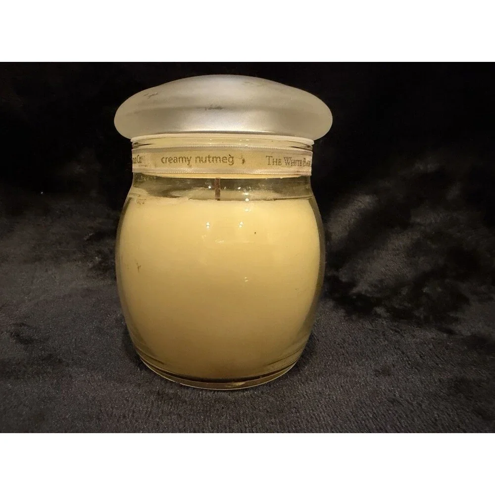 White Barn Candle Co. Creamy Nutmeg Frosted Lid Jar Candle Vintage Discontinued